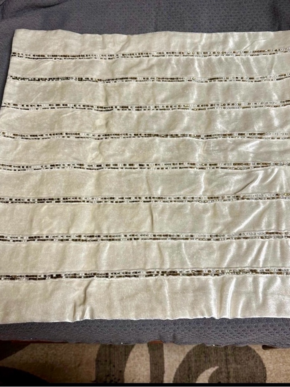 Embellished beaded pearl white decorative pillow cover
